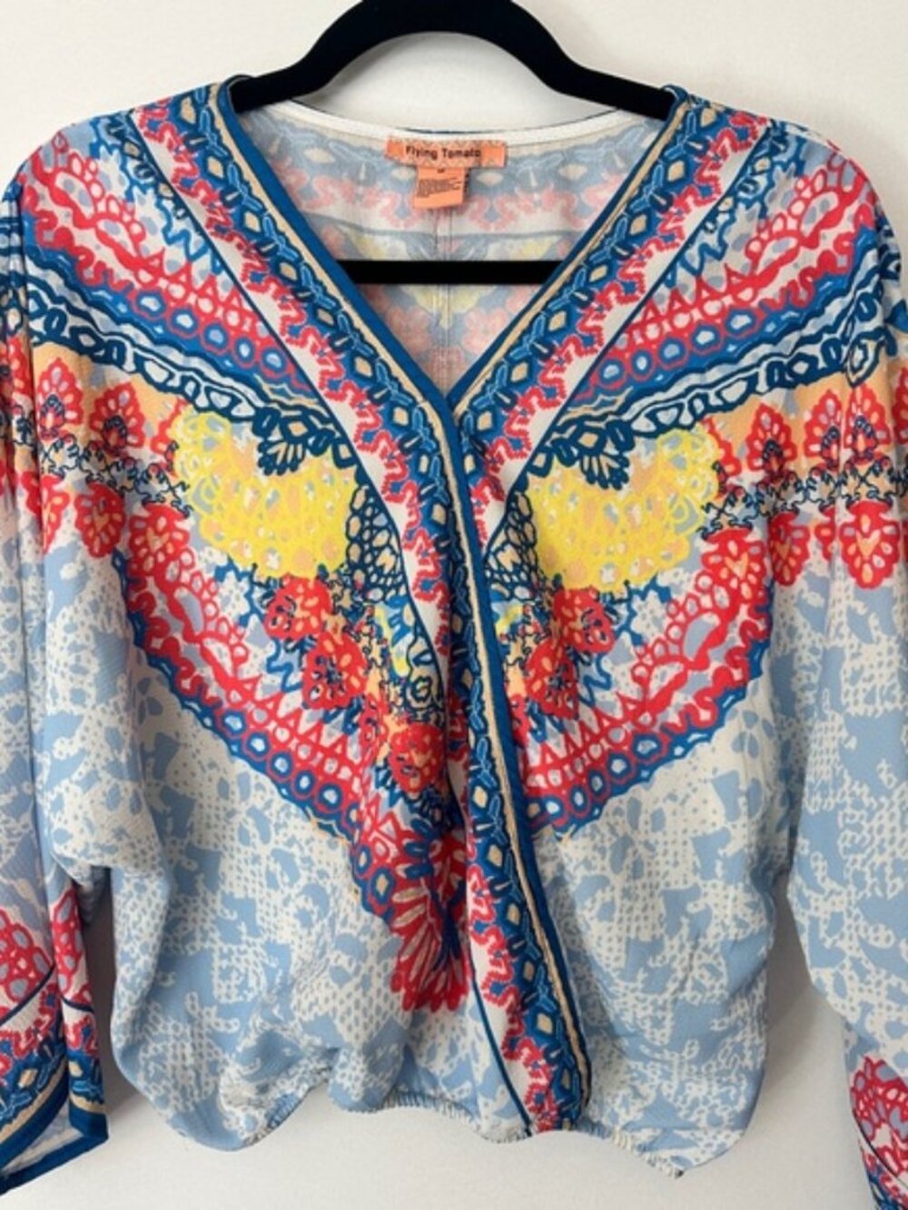 Flying Tomato Multicolor Patterned V-Neck Blouse